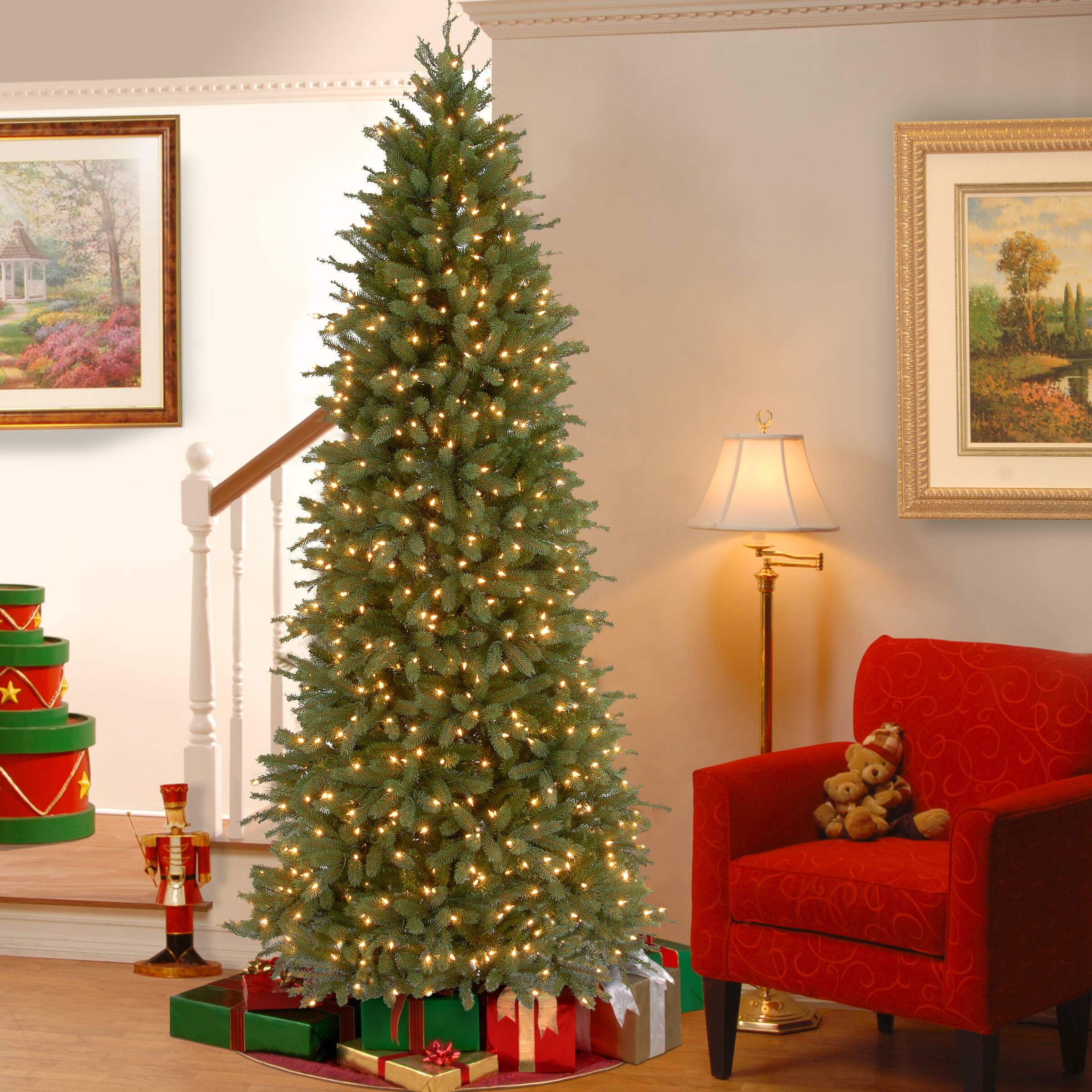 6.5 Ft. Pre-Lit Feel Real® Jersey Fraser Fir Pencil Slim Artificial Christmas Tree, Clear Lights